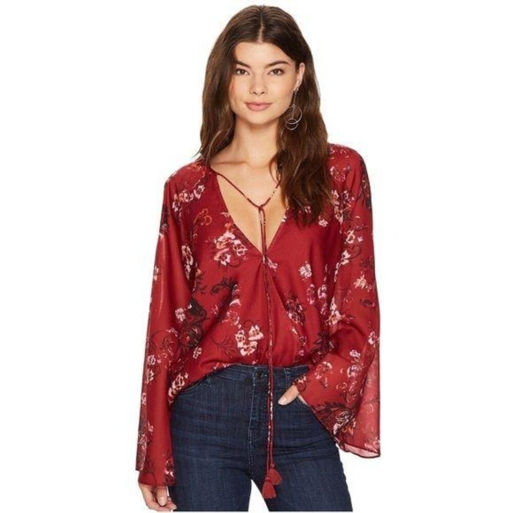 The Jetset Diaries Autumn Surplice Top Size Small Floral Print Bell Sleeve New
